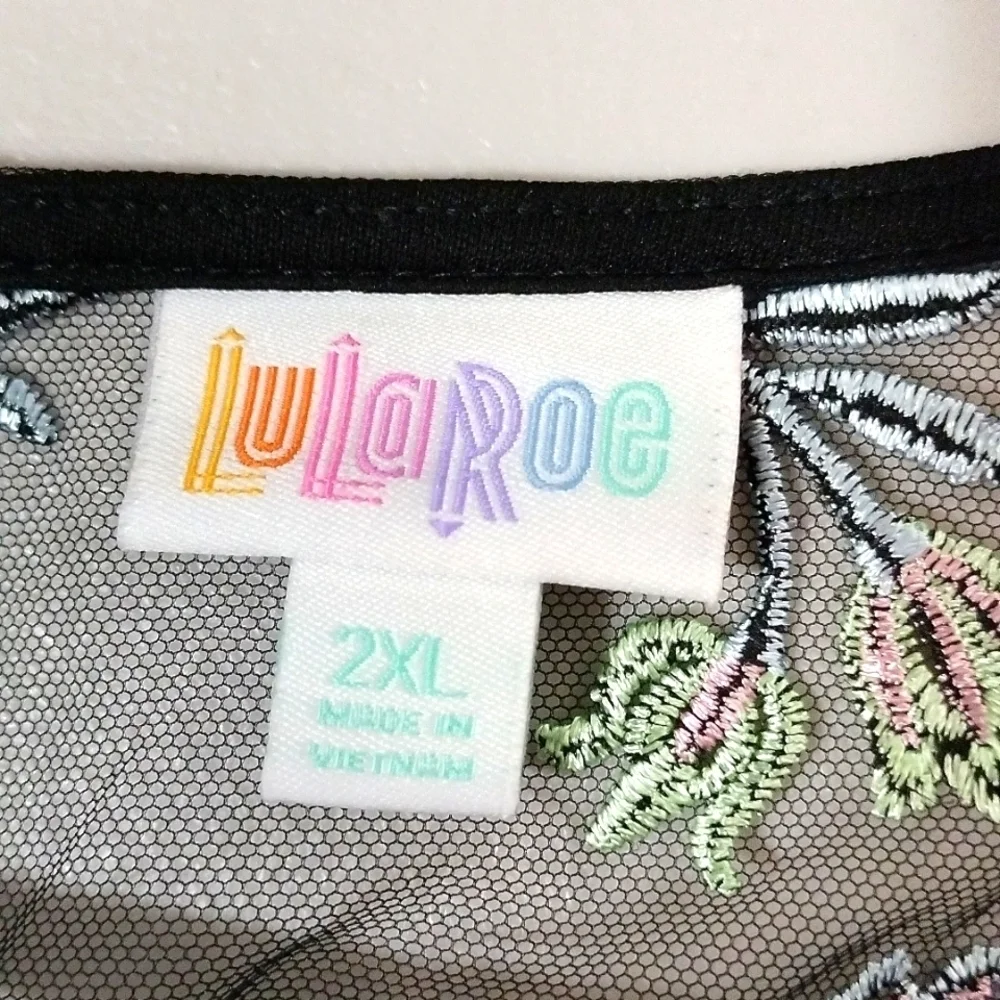 LuLaRoe Deanne II Sheer Embroidered Floral Maxi Dress Black Pink Blue 2XL Plus - Picture 8 of 10